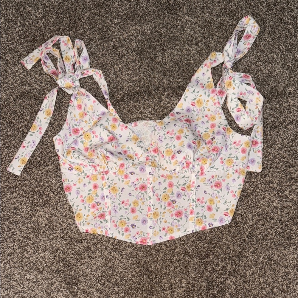 Floral Women's Top with Tie Straps